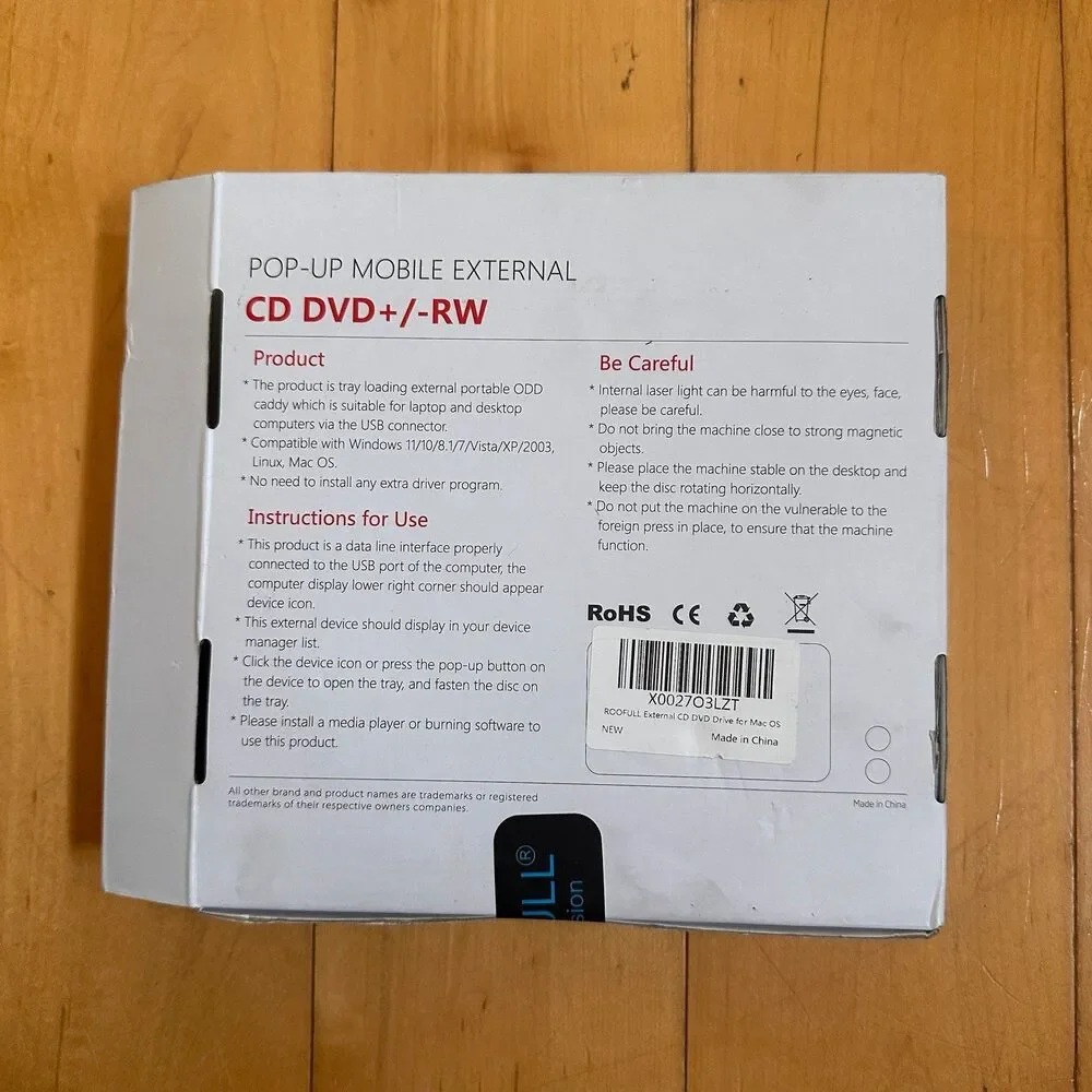 RooFull Optical Drive CD/DVD RW Super Slim Pop Up External